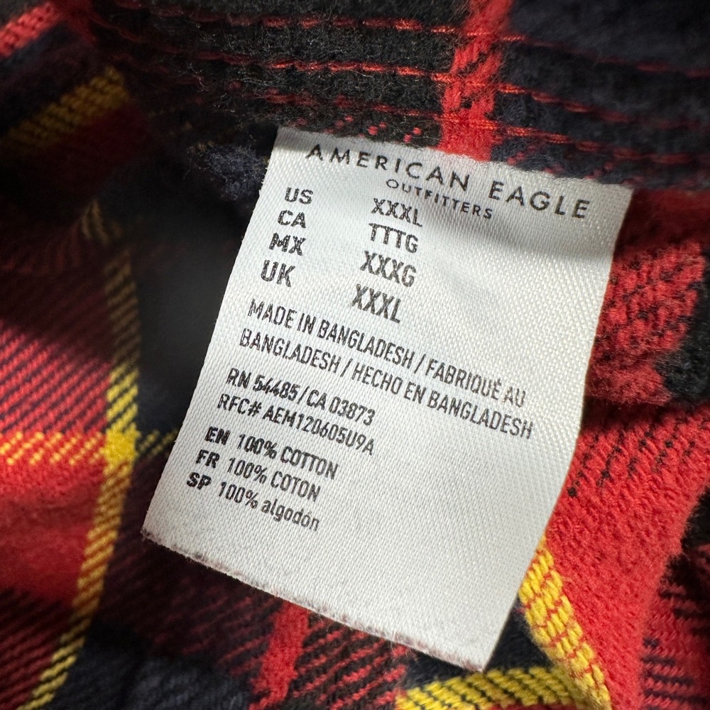 American Eagle Buffalo Plaid Flannel Shirt XL-XXL Lumberjack Bright Shacket Red - Picture 5 of 9